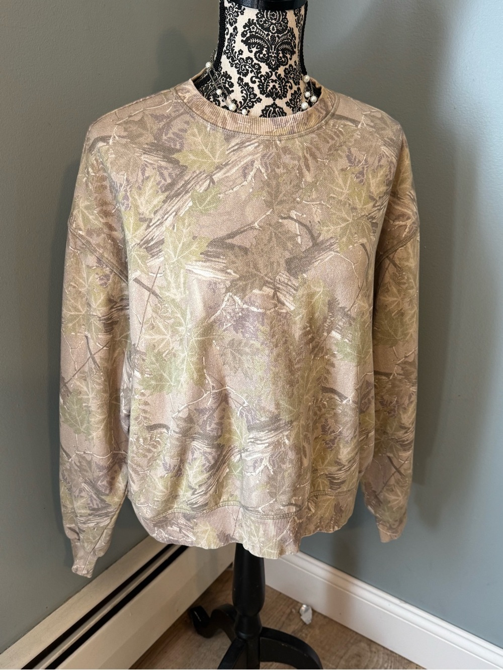 PacSun Beige Camo Leaf Crewneck Sweater